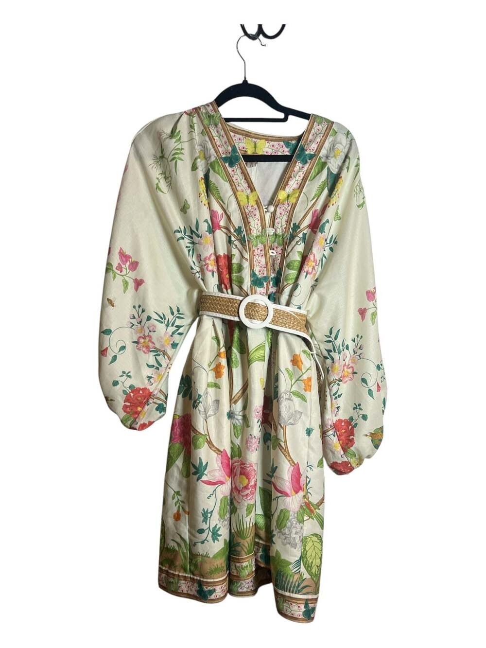 Floral Printed Kimono Style Midi Dress with Belt size M